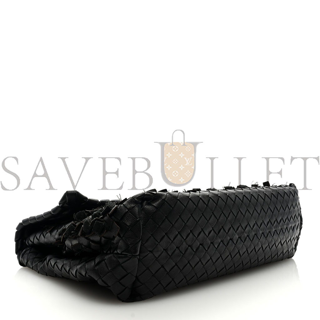 BOTTEGA VENETA NAPPA INTRECCIATO FRINGE FLAP BLACK (28*20*10cm)